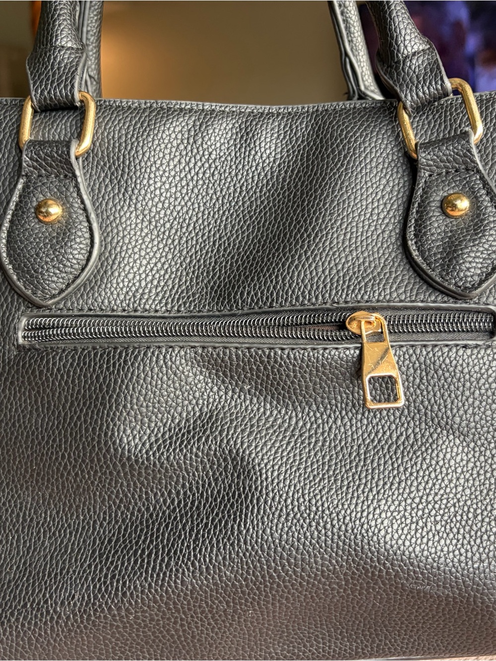Classic Black Pebbled Tote Bag with Gold Hardware